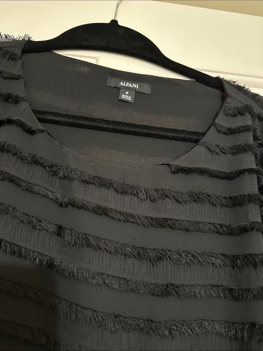 Alfani Black Fringe-Stripe Scoop Neck blouse - Picture 2 of 2